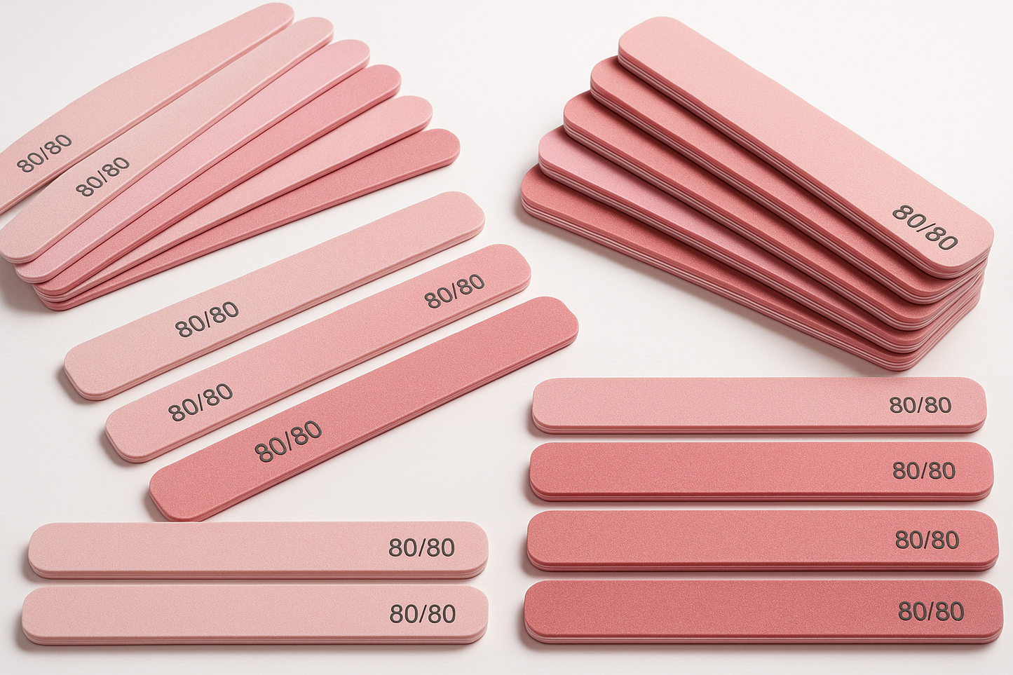 create an image with a lot of 80/80 pink nail files in a professional way.